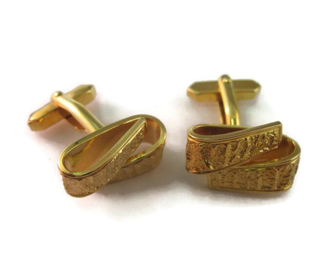 Vintage Cufflinks for Men: Gorgeous Textured Gold Tone Loop Design