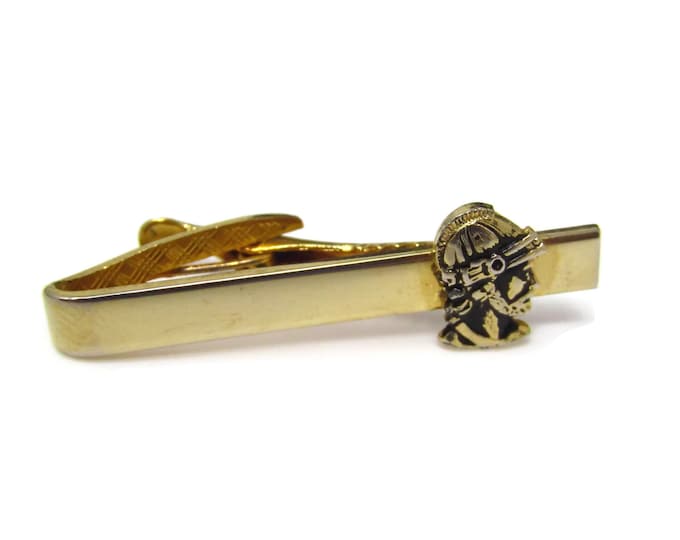 Vintage Tie Clip Tie Bar: Warrior Profile Excellent Helmet Design Gold Tone