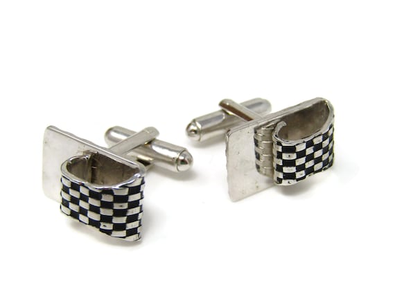 Folded Checkered Cuff Links Cufflinks for Men Vin… - image 1