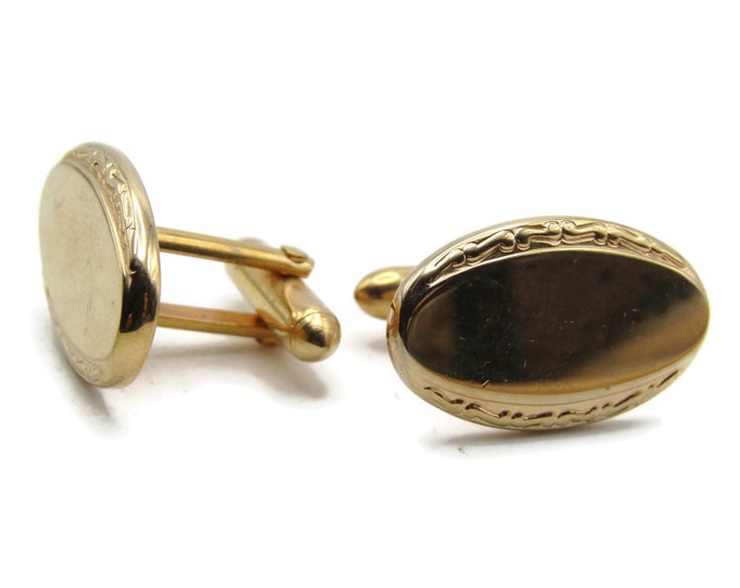 Oval With Textured Edge Cuff Links Men's Jewelry Gold Tone