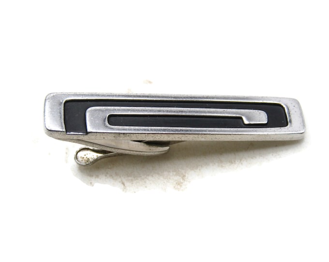 Black Swirled Line Design Tie Clip Tie Bar Men's Jewelry Black & SIlver Tone