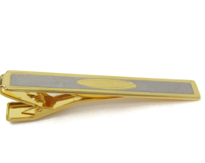 Oval Center Nice Border Tie Clip Bar Gold & Silver Tone Vintage Men's Jewelry Nice Design