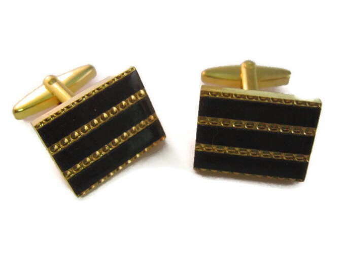 Vintage Cufflinks for Men: Beautiful Brown & Ridged Gold Tone Stripes Design