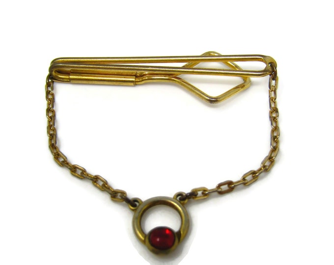 Red Ring Tie Clip Tie Bar: Vintage Gold Tone Art Deco - Stand Out from the Crowd with Class