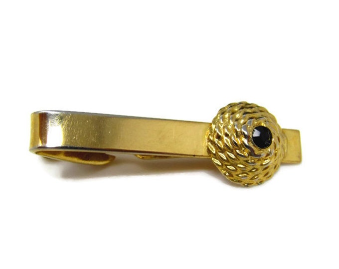Vintage Tie Bar Tie Clip: Black Jewel Rope Nest Design Gold Tone