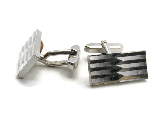 Mirrored Line Design Rectangle Cuff Links Men's J… - image 1