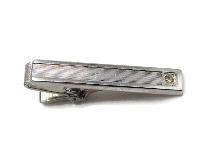 Rhinestone And Horizontal Lines Tie Bar Tie Clip Men's Jewelry Silver Tone