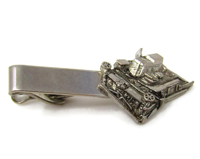 Farm Machinery Harvester Tie Clip Men's Vintage Tie Bar Silver Tone Nice Design