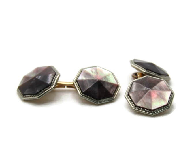 Mother Of Pearl Polygon Cuff Links Men's Jewelry Gold Tone