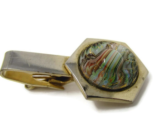 Colorful Striped Glass Tie Clip Vintage Tie Bar: Nice Design