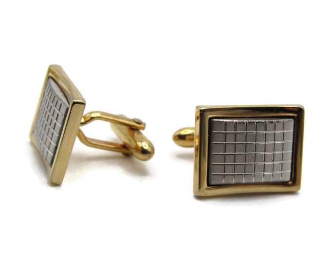 Etched Line Design Silver Tone Center Cuff Links Men's Jewelry Gold Tone