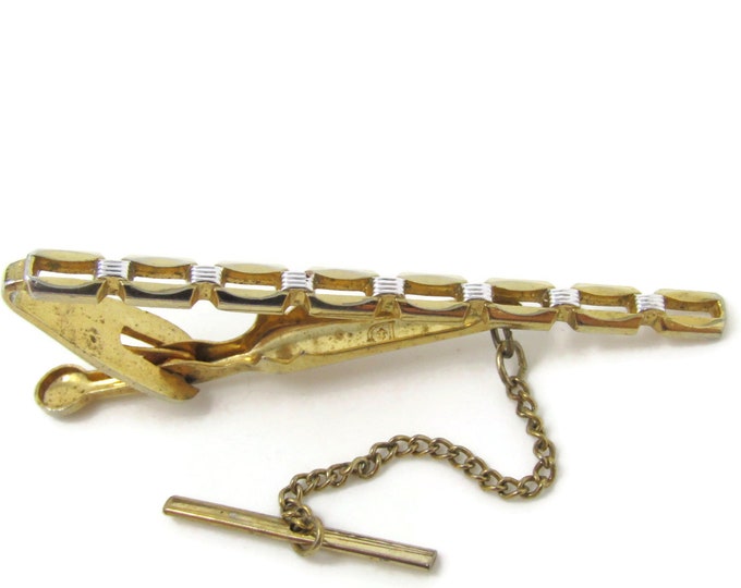 Chain Link Design Tie Clip Bar Gold Tone Vintage Men's Jewelry Nice Design