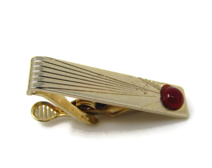 Red Accent Tie Clip Vintage Tie Bar Nice Design Gold Tone Gift for Dad, Brother, Husband