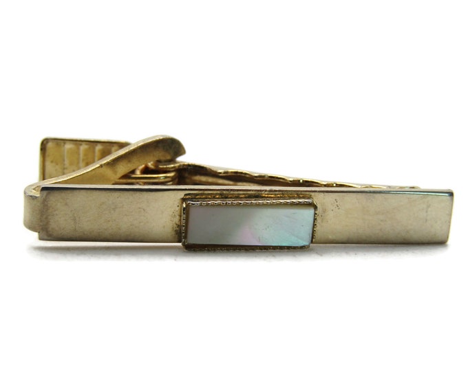 Rectangle Mother Of Pearl Tie Clip Tie Bar Men's Jewelry Gold Tone
