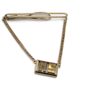 MS Initial Letter Monogram Gold Tone Open Body Industrial Design Tie Clip Tie Bar Men's Jewelry