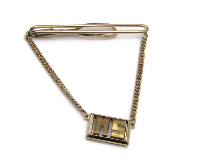 MS Initial Letter Monogram Gold Tone Open Body Industrial Design Tie Clip Tie Bar Men's Jewelry