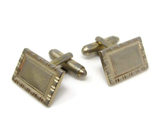 Rectangle Segmented Border Cufflinks for Men's Vi… - image 1