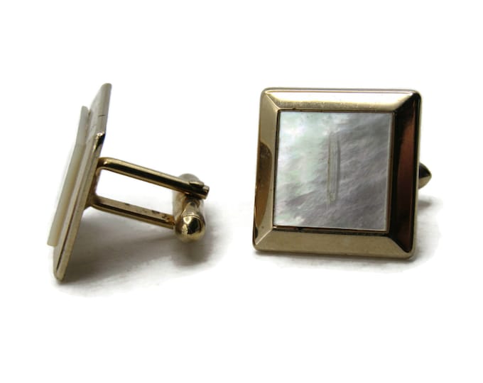 Mother Of Pearl Inlay Sqaure Cuff Links Men's Jewelry Gold Tone