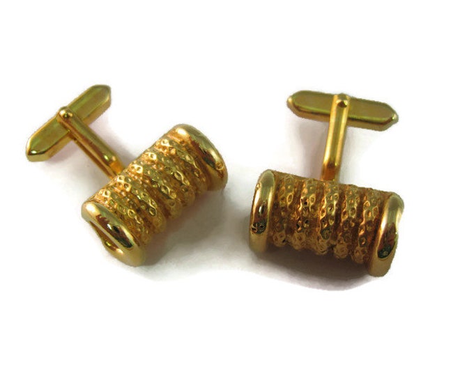 Vintage Cufflinks for Men: Brilliant Gold Tone Textured Art Tube Design