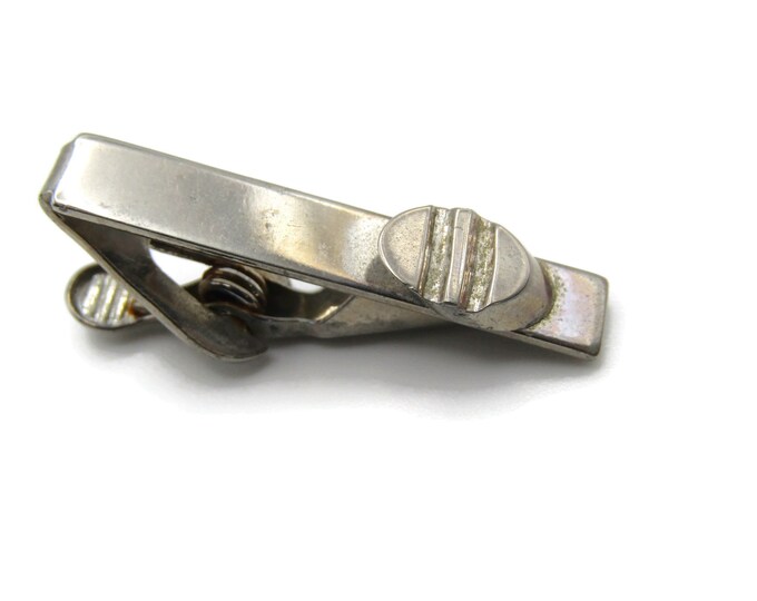Silver Tone Retro Tie Clip Raised Oval Etched Shape Tie Bar Men's Jewelry