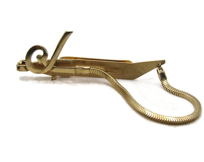 D Letter Initial Monogram Tie Clip Tie Bar Men's Jewelry Gold Tone