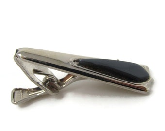 Dark Accent Tie Clip Bar Silver Tone Vintage Men's Jewelry Nice Design