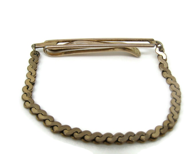 Excellent Chain Design Tie Bar Clip Vintage Gold Tone Stand Out w/ Style Fit In with Class