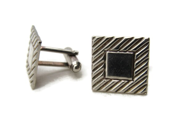 Square Diagonal Line Pattern Cuff Links Men's Jew… - image 1