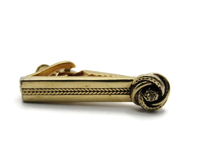 Textured Rose Design Stone Inlay Gold Tone Clasic Modernist Tie Bar Tie Clip Men's Jewelry