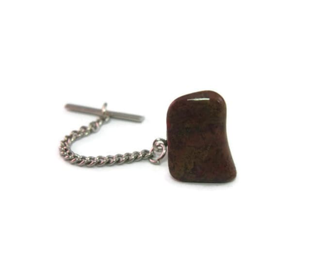 Men's Tie Tack Pin Jewelry: Polished Brown & Red Stone Design