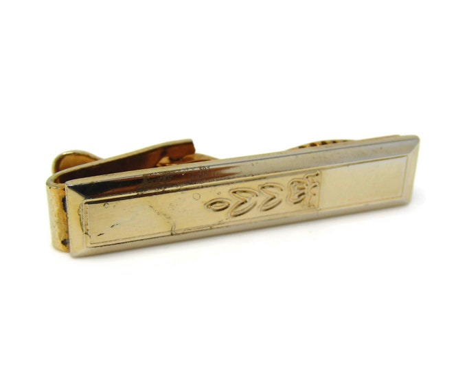 Flower Tie Clip Men's Vintage Gold Tone Etched Center