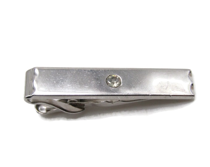 Rhinestone Inlay Modernist Tie Clip Tie Bar Men's Jewelry Silver Tone