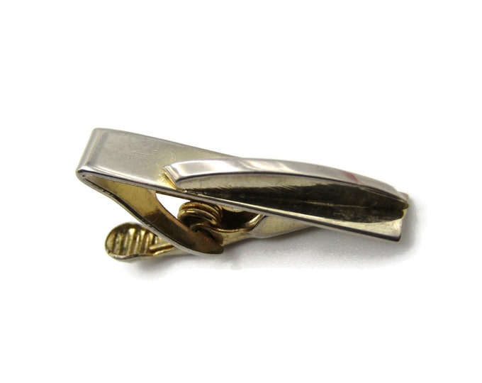 Raised Curved Edge Design Silver Tone Modernist Tie Clip Tie Bar Men's Jewelry