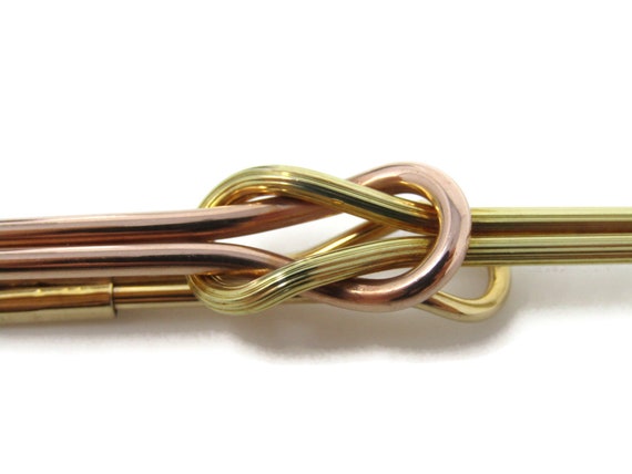 Vintage Gold Tone Interlocking Tie Clip with Red … - image 3