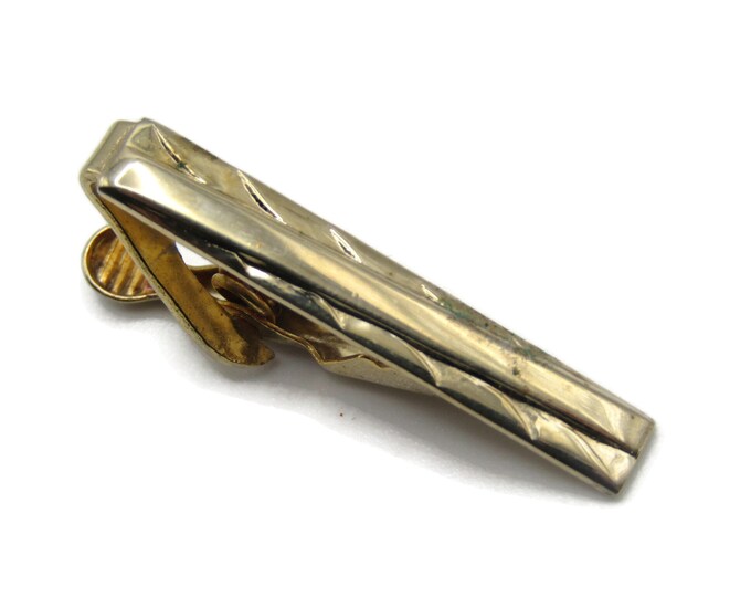 Vintage Tie Bar Tie Clip Gold Tone Geometric Pattern Classic Design Men's Jewelry