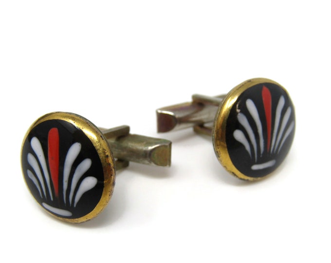 Painted Glass Flower Cufflinks for Men's Vintage Men's Jewelry Nice Design