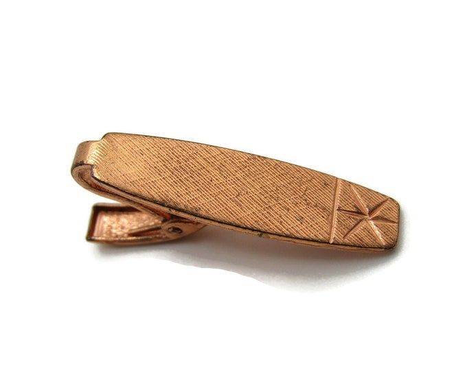 Textured Gold Tone Tie Clip Star Etched Classic Design Industrial Tie Bar Men's Jewelry