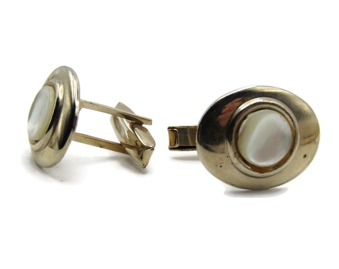 Oval With Mother Of Pearl Inlay Cuff Links Men's Jewelry Gold Tone