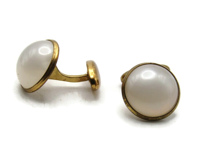 Round White Stone Inlay Links Men's Jewelry Gold Tone