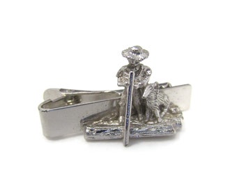Vintage Man Dog Raft Tie Clip: Silver Tone Tie Bar