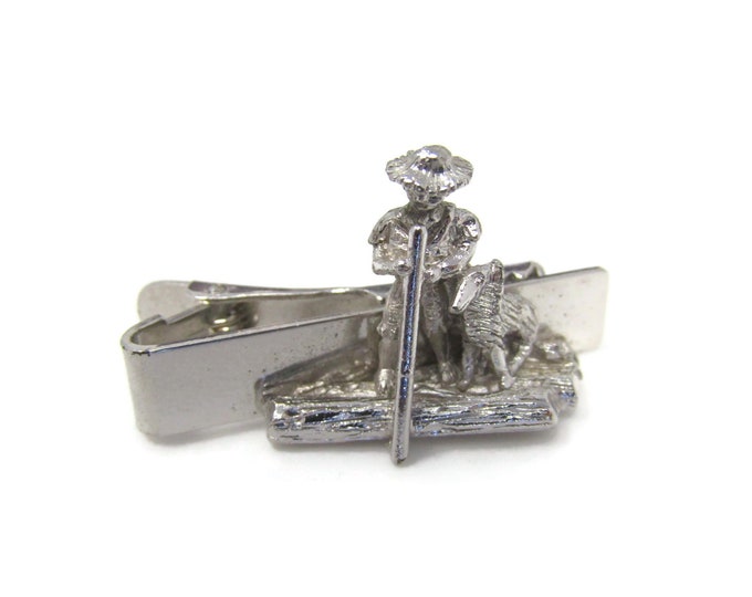 Man Dog Raft Tie Clip Tie Bar: Vintage Silver Tone - Stand Out from the Crowd with Class