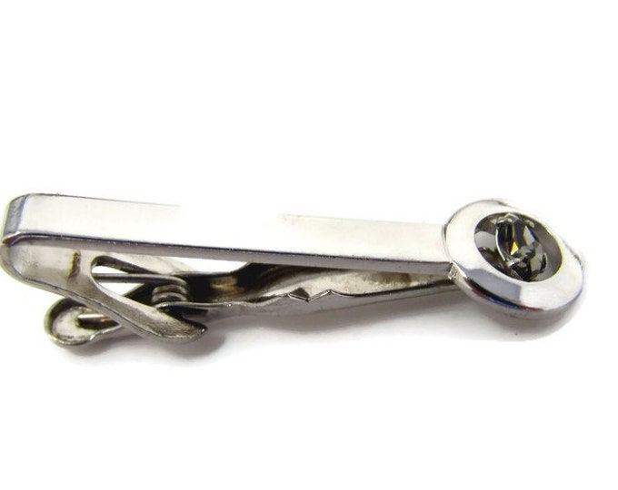 Smokey Jewel Tie Clip Vintage Tie Bar: Silver Tone