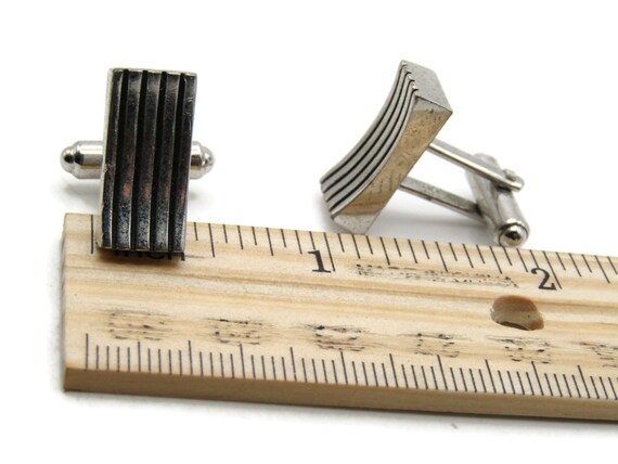Curved Rectangle Vertical Lines Cuff Links Men's … - image 4