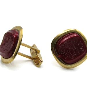 Red Stone Dot Pattern Inlay Cuff Links Men&#39;s Jewelry Gold Tone