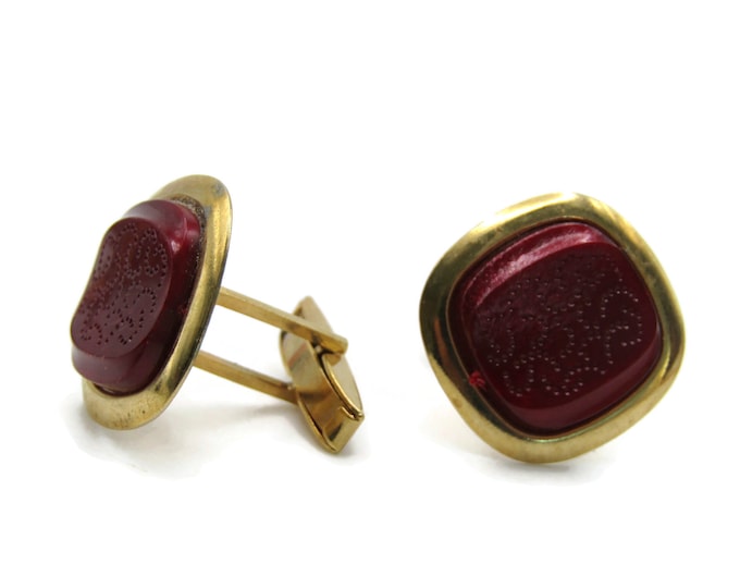Red Stone Dot Pattern Inlay Cuff Links Men's Jewelry Gold Tone