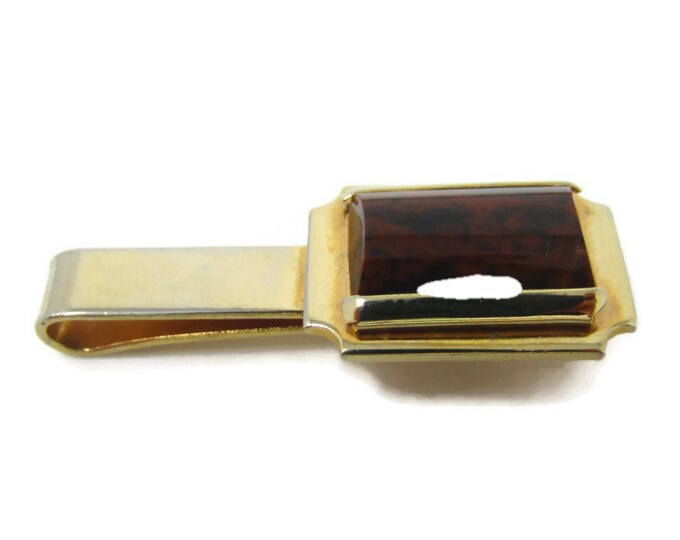 Brown & Black Glass Tie Clip Vintage Tie Bar: Gold Tone High Quality