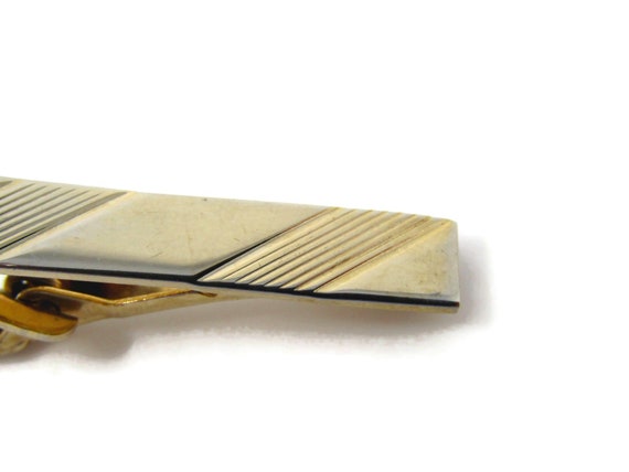 Cool Tie Clip Vintage Tie Bar Diagonal Grooves Gi… - image 3