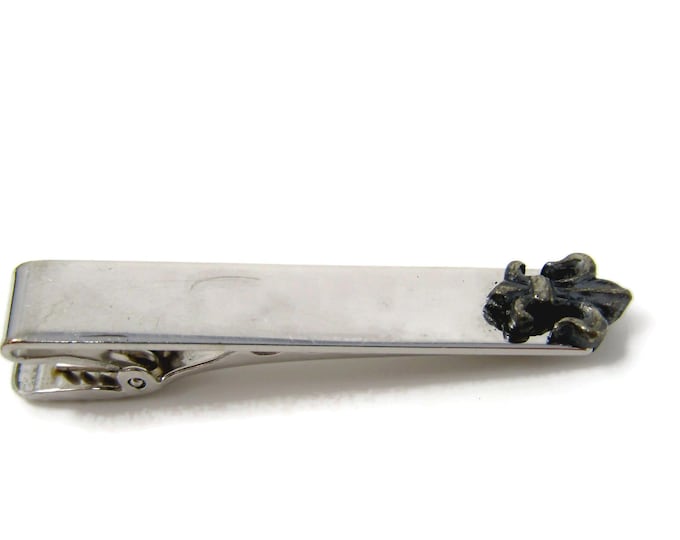 Fleur de Lis Flower Tie Clip For Men Vintage Tie Bar Nice Design Silver Tone
