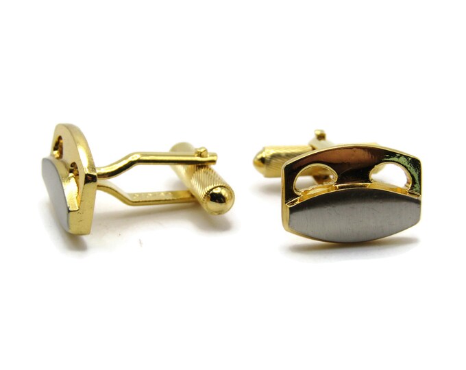 Silver Tone Oval & Cut Out Shape Cuff Links Men's Jewelry Gold Tone