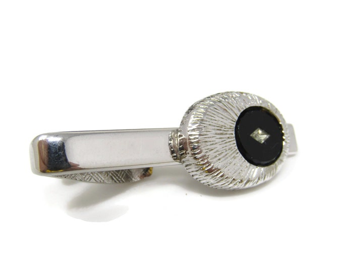 Clear Jewel Black Setting Tie Clip Tie Bar: Vintage Silver Tone - Stand Out from the Crowd with Class